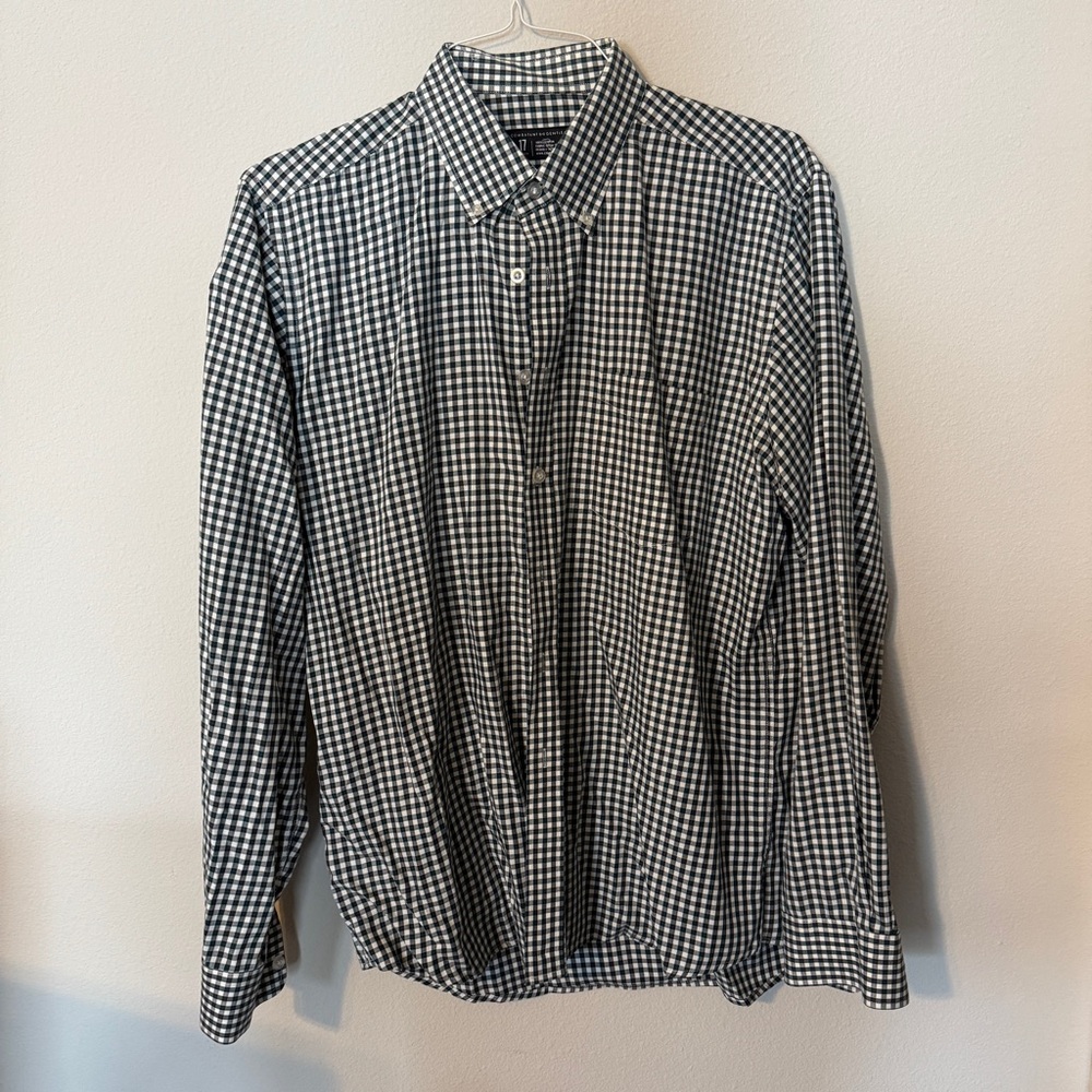 Men's Green and White Plaid Dress Shirt